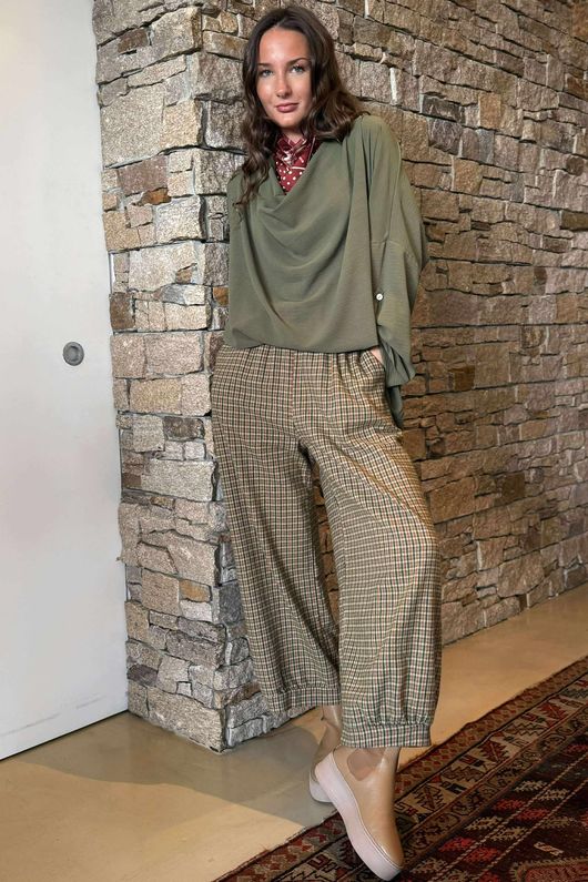 Suki Drape Cowl Blouse Khaki /9=